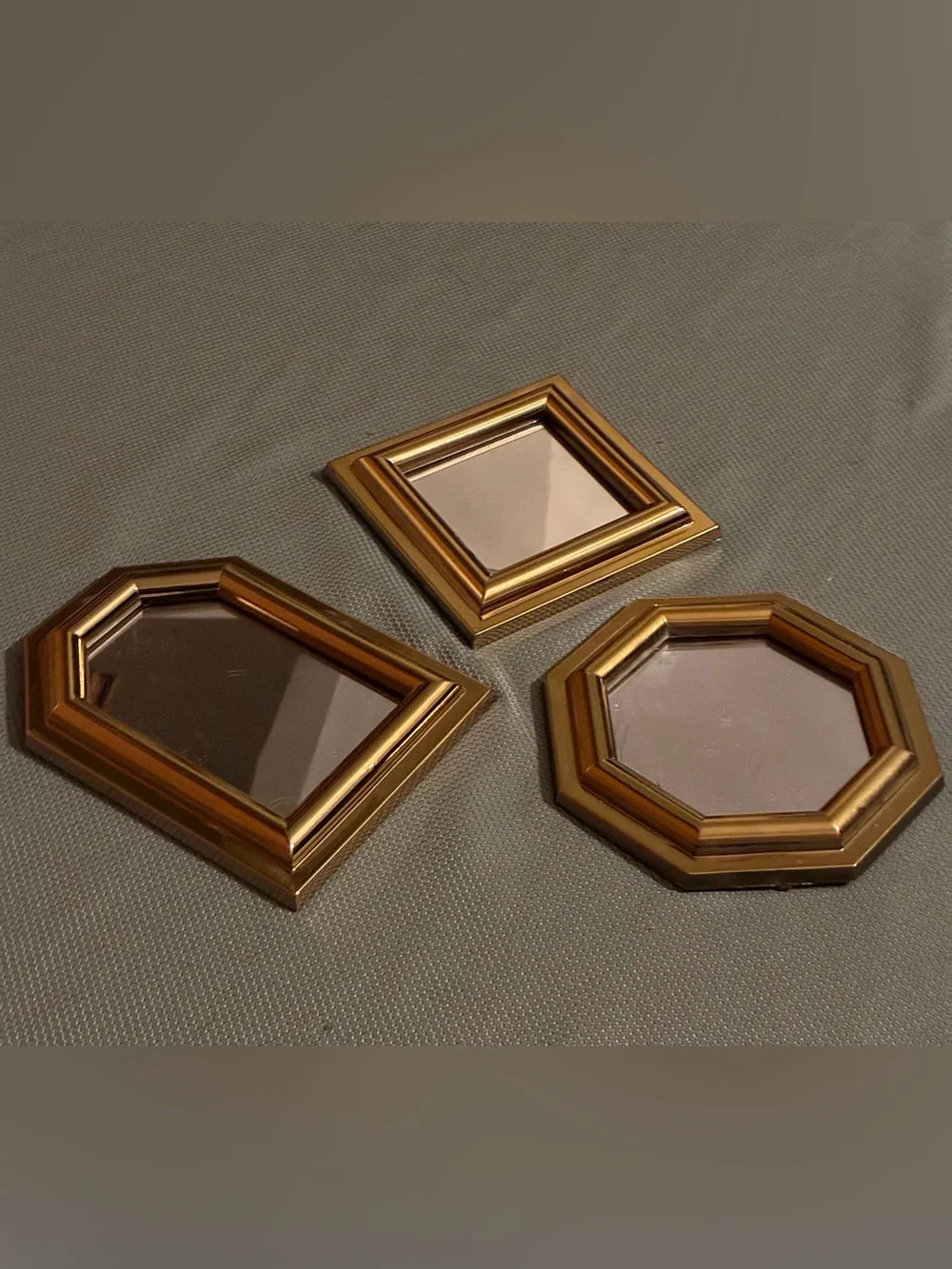 Vintage Set of Geometric Gold-Toned Wall Mirrors